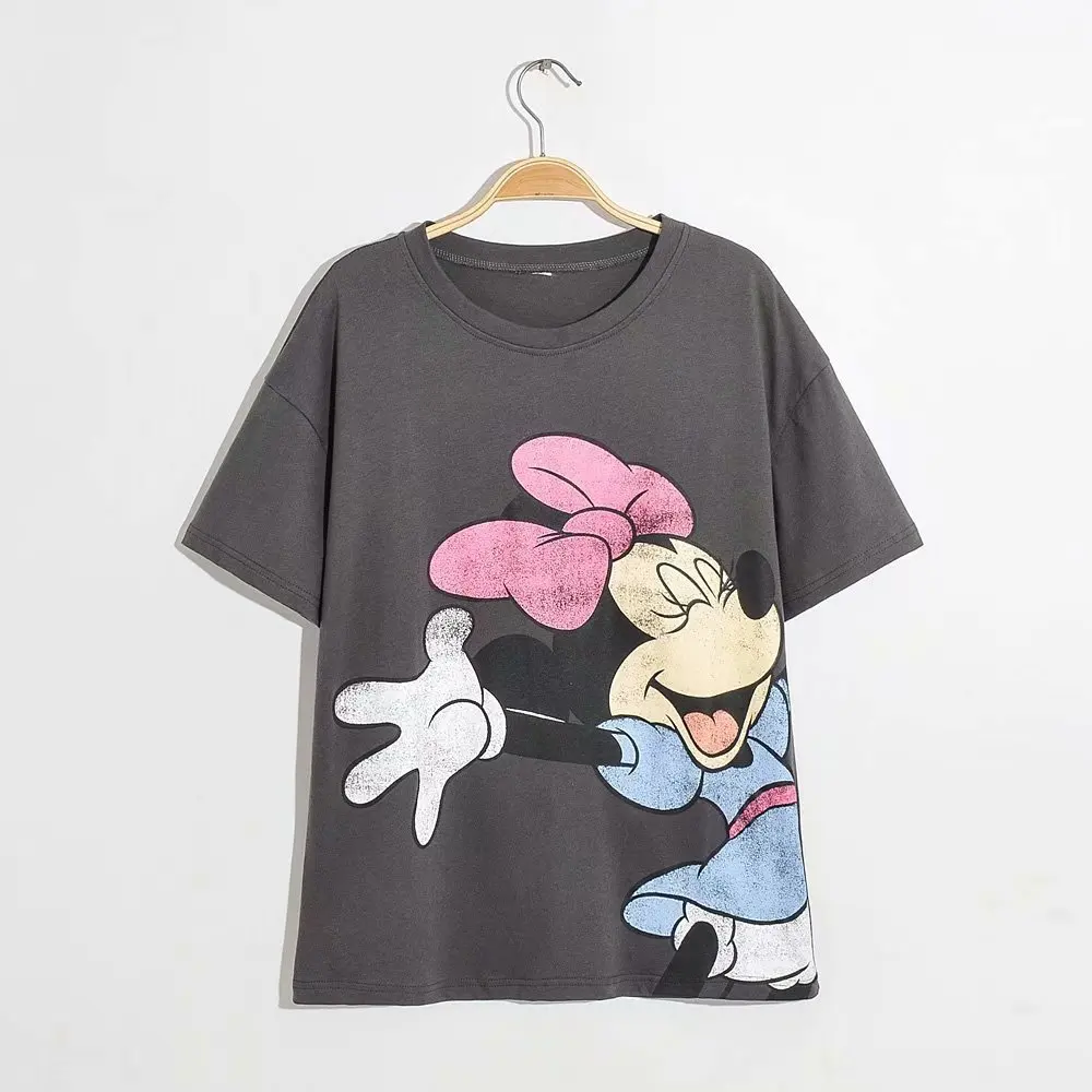 

Disney Cartoon Minnnie Shirts for Women Print Round Neck Short-sleeved Women Fashion Clothing Graphic T-Shirts Harajuku Kawaii