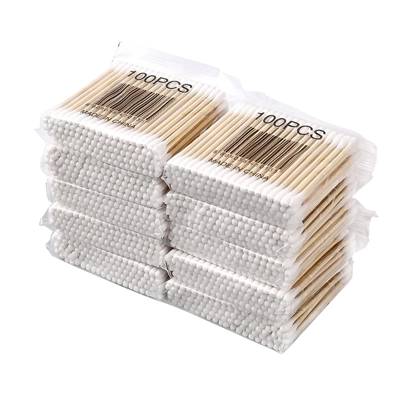 100/2000 шт двуглавый ватный тампон бамбуковый одноразовый для чистки носа