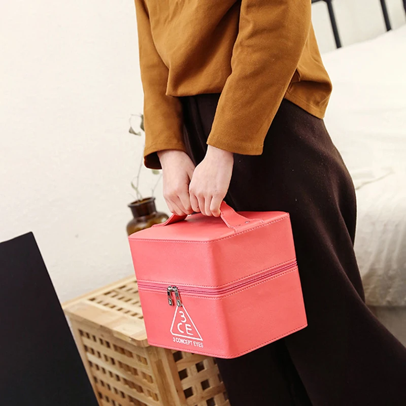 

Three-layer Foldable PU Box Women Makeup Case And Bags Large Capacity Professional Zipper Handbags For Home Travel Organizer