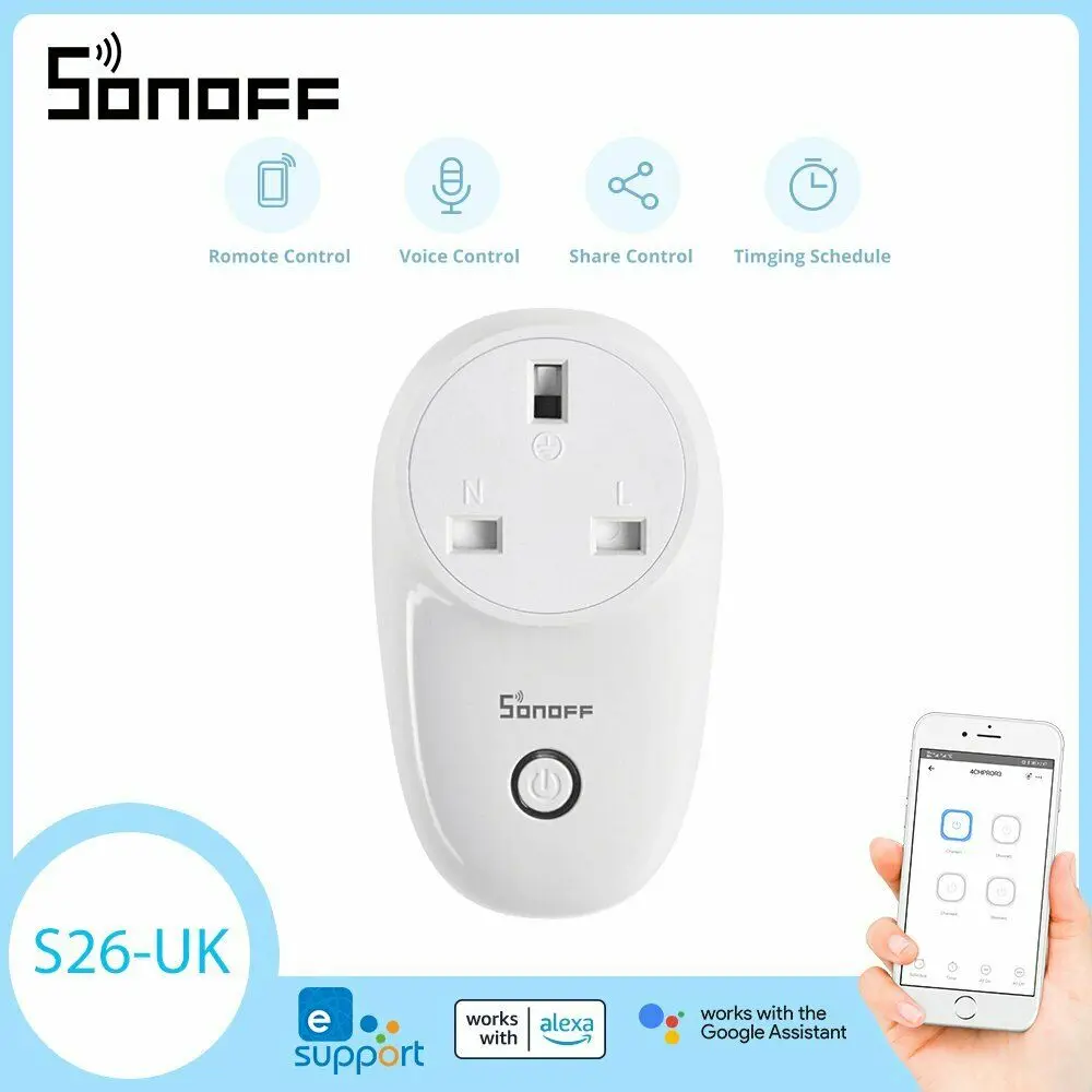 

Sonoff S26 UK Smart Power Socket Switch Plug Wireless WIFI APP Remote Control