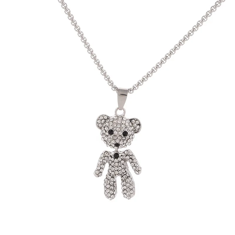 

Fashion Hip Hop Bear Pendant Necklace Simple Stainless Steel Korean Trendy Men&Women Exquisite Necklace Couple Gift Jewelry