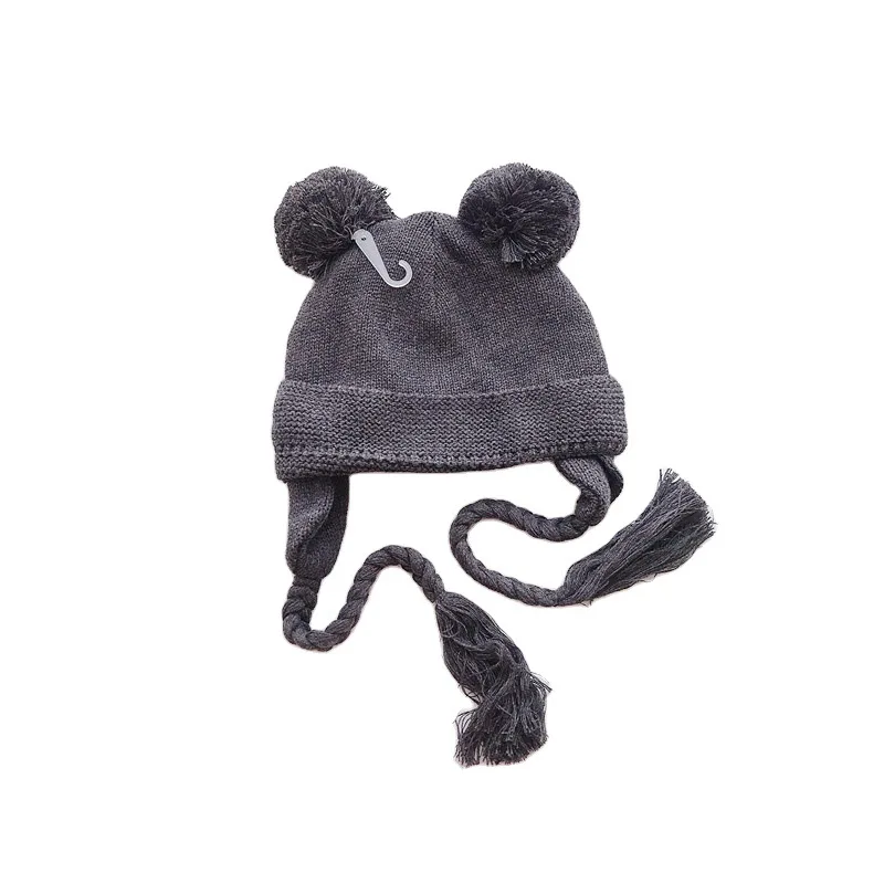 

Children's Boys and Girls Winter Kniited Hat Baby Winter Double Ball Knitted Earmuffs Fur Ball Hat Cross-Border kids girls Hat