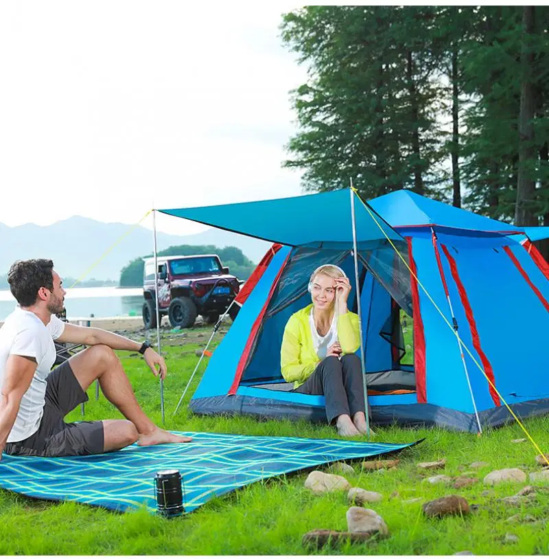 구매 초경량 접이식 휴대용 캠핑 텐트, 215x215x142cm, 야외 방수 하이킹 캠핑 텐트, 자외선 차단 팝업 차양 텐트