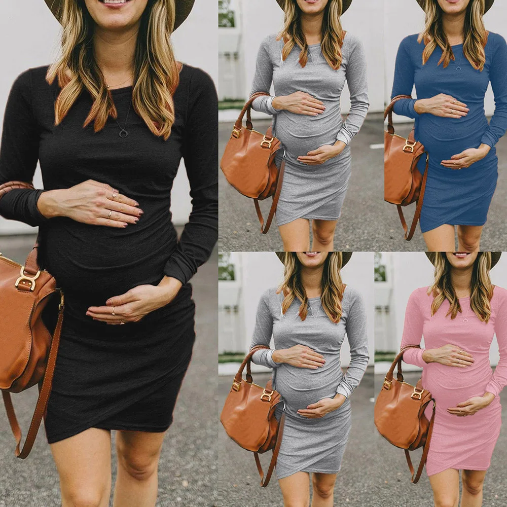 Женское платье 2020 платья для беременных с круглым вырезом и длинным рукавом