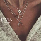 Ожерелье IFMIA женское многослойное, Винтажное колье с подвеской в виде месяца, карты, колец, монет, камней, бусы, колье-чокер