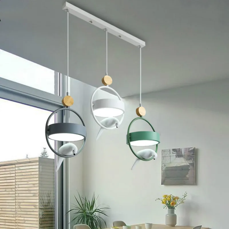 

New Nordic Net Red Personality Lamp Creative Dining Room Bar Iron Three Head Macaron Restaurant Chandelier LB032013