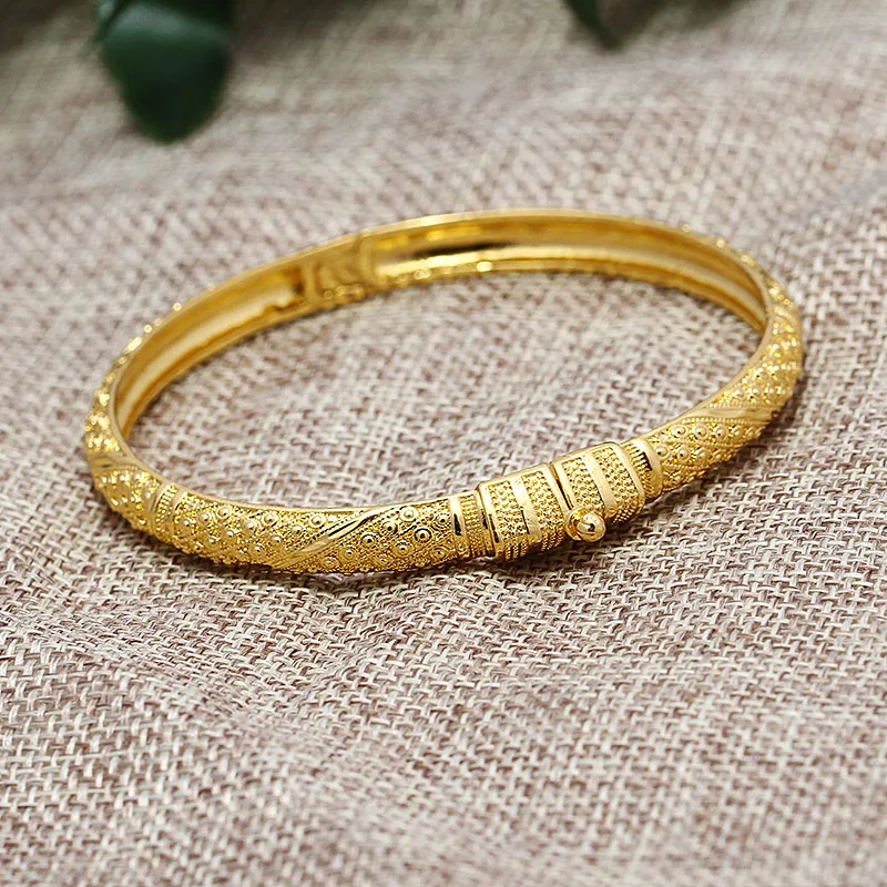 

24k New Open Crown Gold Color Bangles For Women Girl Africa Jewelry Ethiopian Dubai Arab Middle East Bracelets For Women Gifts