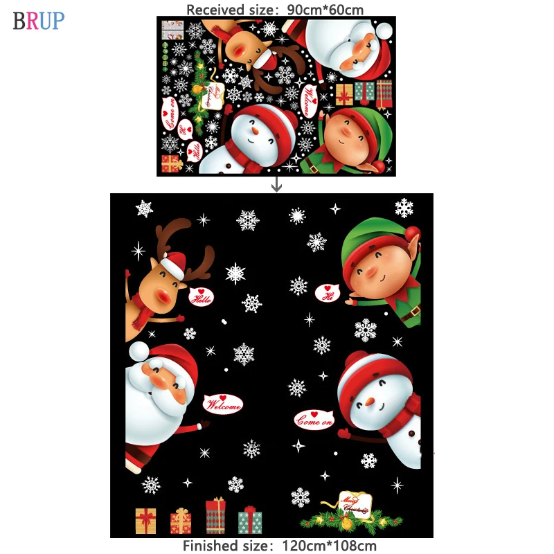 

Cartoon Lovely Christmas Wall Stickers Santa Claus Window Decor Snowman House Decoration Elk Snowflake Wallpaper Waterproof