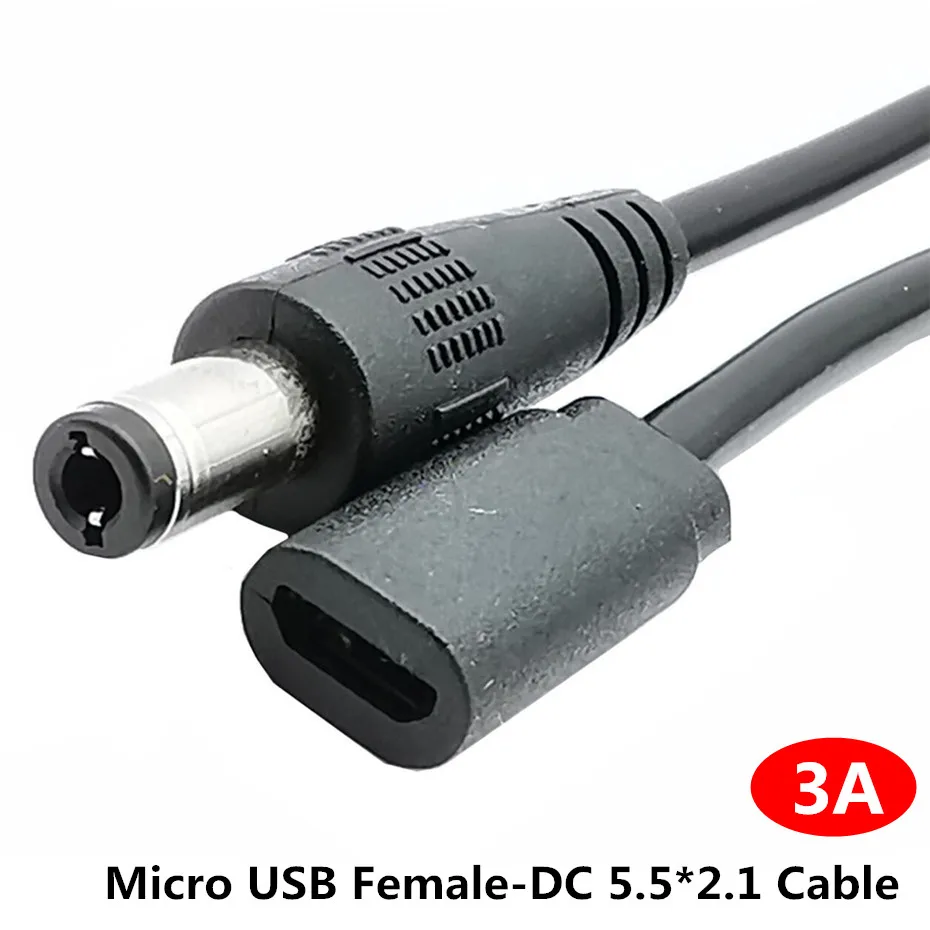3A Micro USB 2 0 Мама к DC 5 5x2 1 мм папа разъем питания 5*2 адаптер кабеля в м|Компьютерные