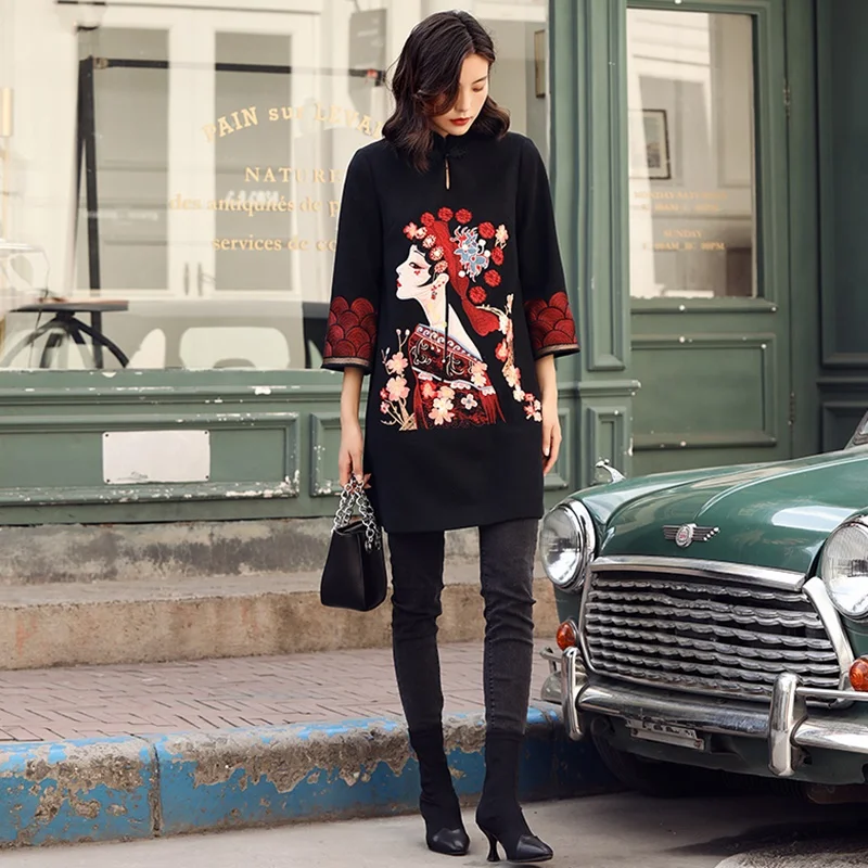 

Modern Chinese Cheongsam Qipao Women Robe Vintage Femme Autumn Opera China New Year Vestido Traditional Chinese Dress FF2505