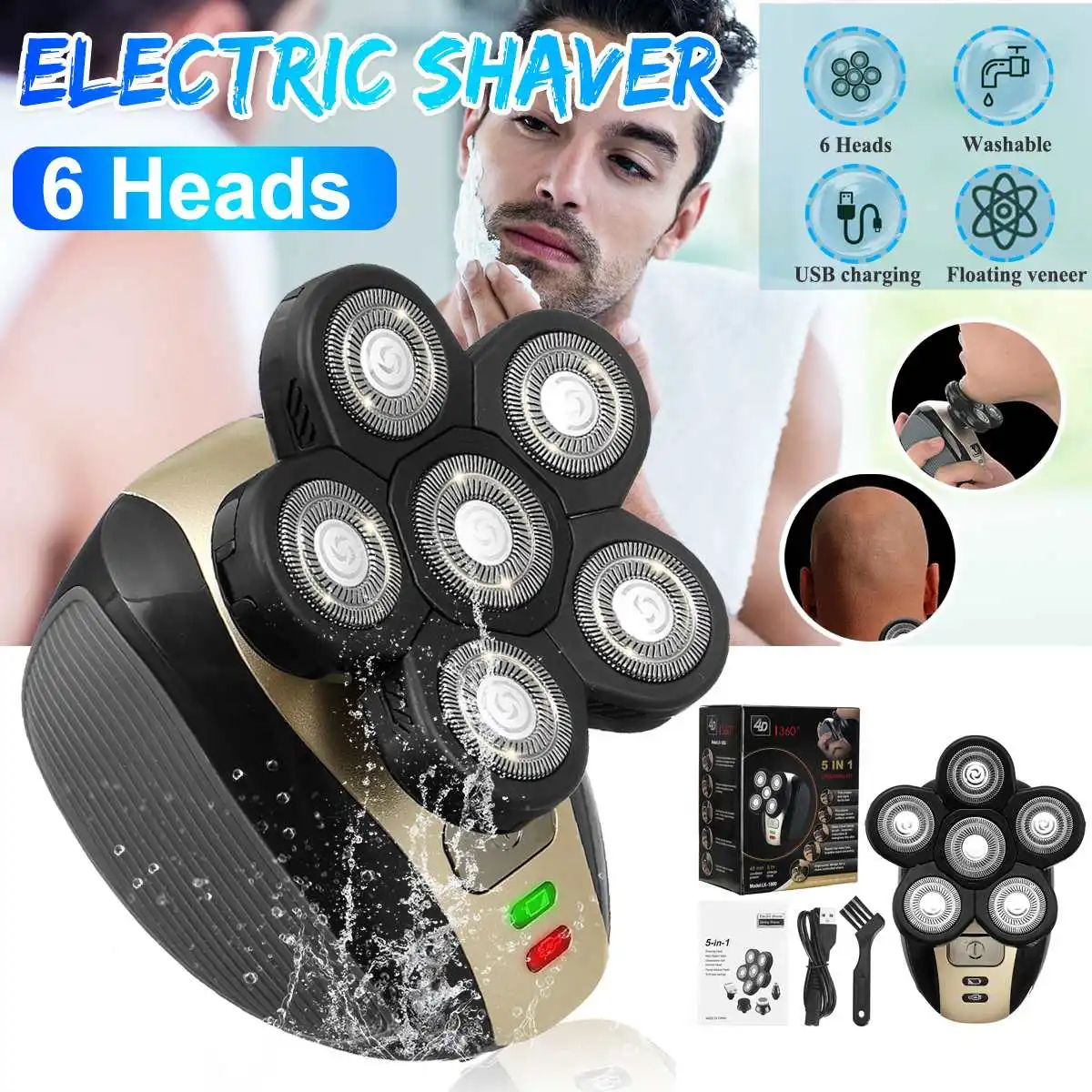 

Многофункциональная бритва Becornce, 6 головок 4D, USB, перезаряжаемая, с индикацией напряжения, триммер для волос, машинка для стрижки, бритва, маш...