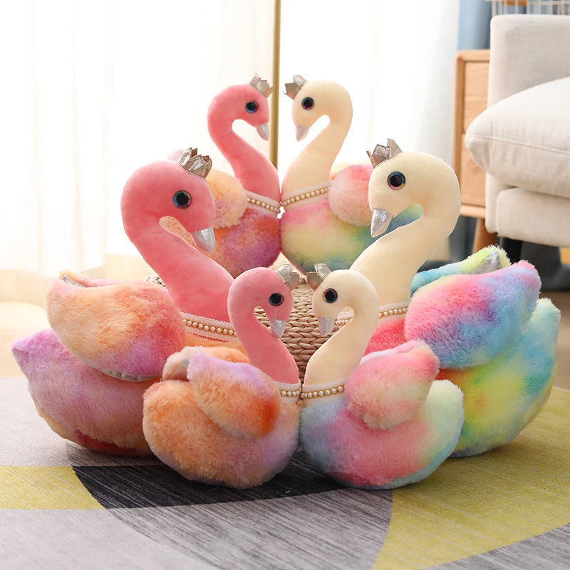 

25/30/40cm Rainbow Color Plush Swan Toy Stuffed Swan Plush Doll Soft Kids Plush Toys Christmas Gift Home Decoration