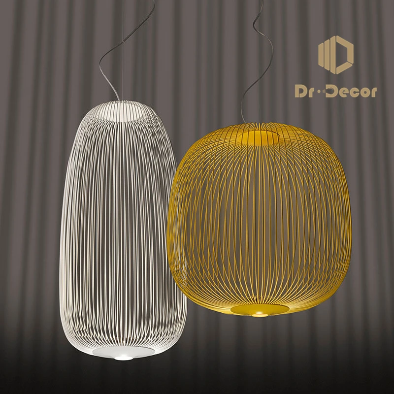 

Nordic LED Pendant Lamp Control Foscarini Spokes Bird Cage Pendant Lights Industrial Iron Indoor Decor Kitchen Lighting Fixtures
