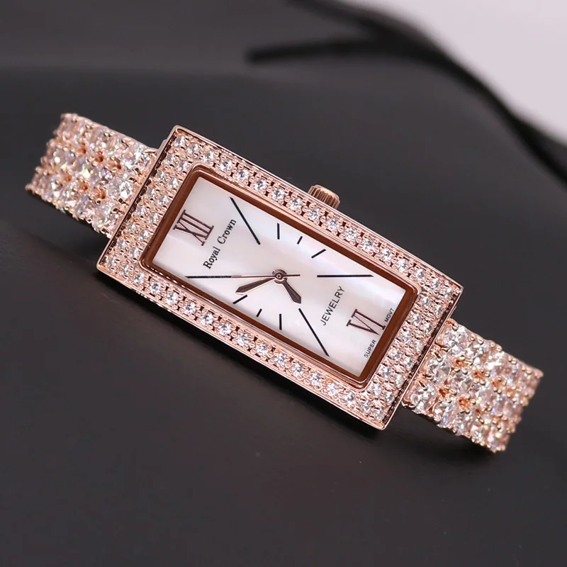 Prong Setting Royal Crown Lady Women's Watch Japan Quartz Jewelry Hours Fine Fashion Crystal Luxury Rhinestones Girl Gift Box