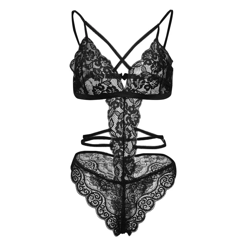 

New Women Sexy Porno Deep V Halter Lingerie Underwear Lace Erotic Transparent Teddy Underwear Nightwear