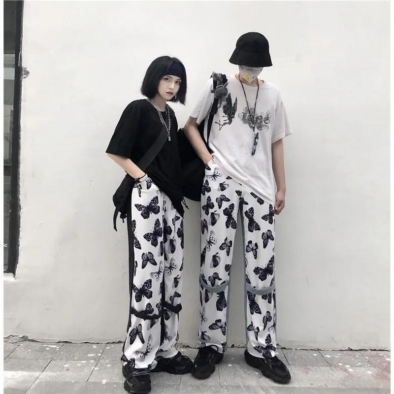 NiceMix бабочка printpan ts пара корейский модный темно хип хоп Лоскутные свободные штаны