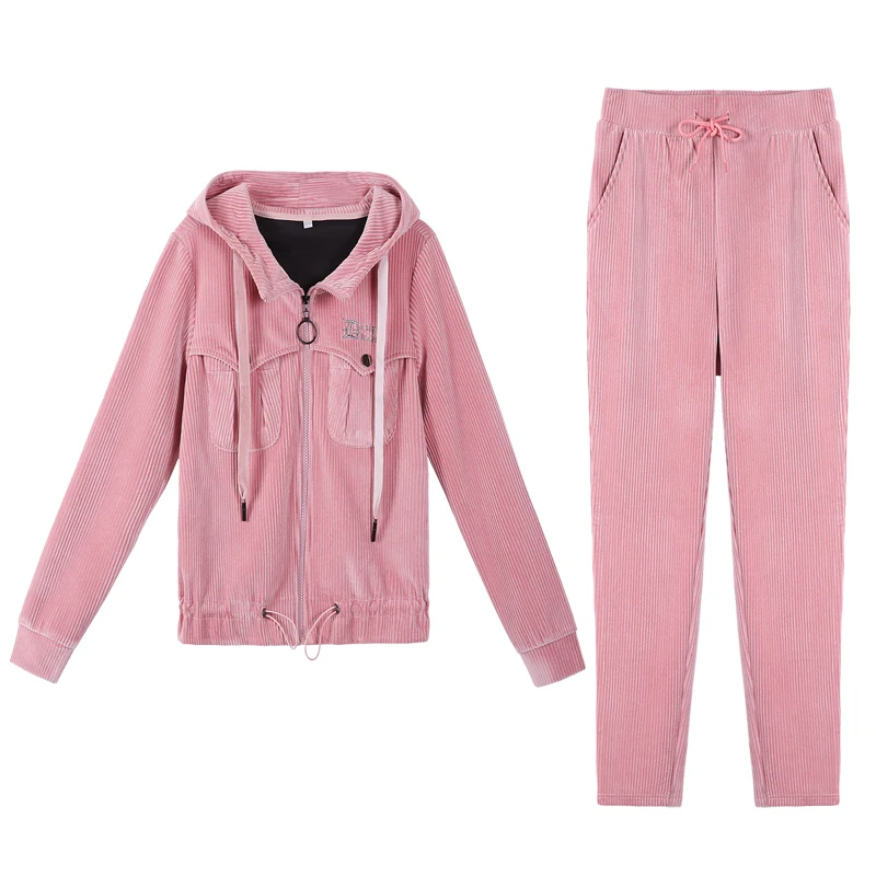 Женский вельветовый костюм с широкими штанинами осенний Новый Модный свитшот