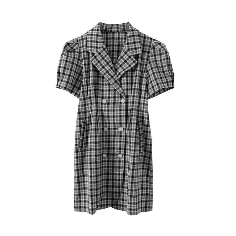 

NEW French puff sleeve plaid dress for women 2021 summer new waist retro suit dress women dresses casual party vestidos K952