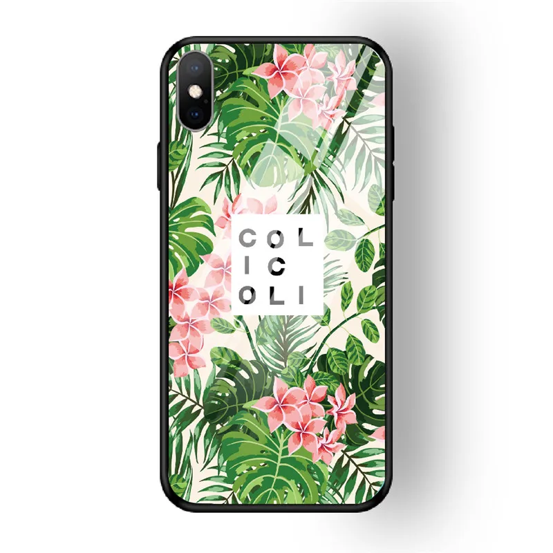 Чехол для телефона с цветочным рисунком для iPhone 7, 8, 6, 6S PLUS, XR, X, XS MAX, задняя крышка из закаленного стекла, чехол для iPhone 5 5S se, глянцевый противоударный чехол