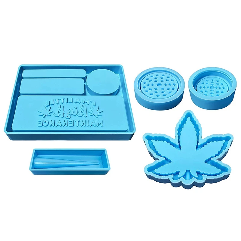 

4PC Rolling Tray Mold For Resin -Grinder Mold And Maple Leaf Mold With Joint Rolling Holder For Resin Casting Kit