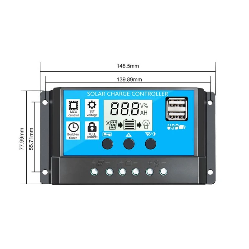 US Fast Shipping 10/30/20A Solar Charge Controller 12V/24V Panel Battery Regulator With Dual USB LCD Display | Дом и сад