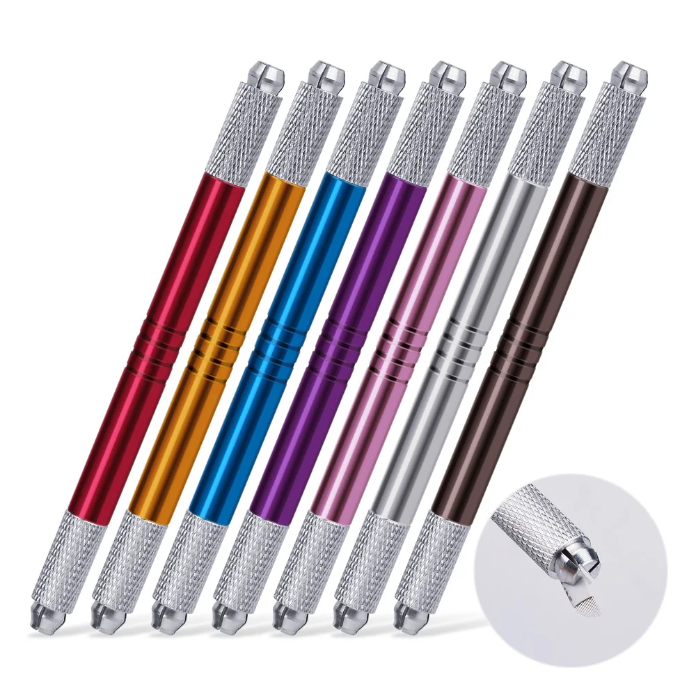 

Manual Dual-head Permanent Eyebrow Tattoo Pen Eyebrow Makeup Tattooing Machine Microblading Pen Round needles