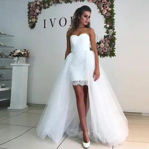 ENOCH Romantic Customized Detachable Short Sweetheart Wedding Dress Summer New Sleeveless Beach Bridal Gowns Robe De Mariée
