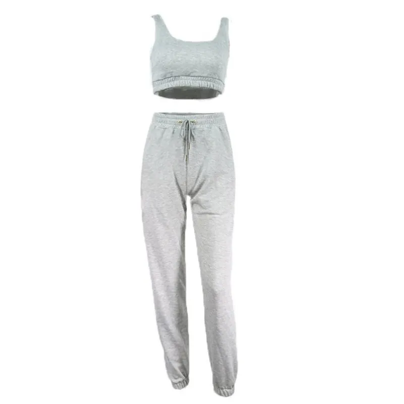 

Black Tracksuit Set Crop Tank Top and Jogger Pants Women 2 Pieces Outfit Sweatsuits Activewear Set