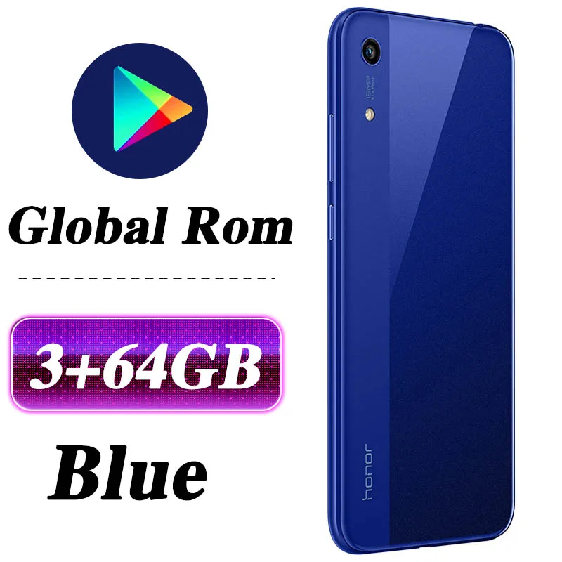 Мобильный телефон HONOR 8A с глобальной прошивкой, 6,09 дюймов, 3 ГБ, 32 ГБ, Восьмиядерный процессор MTK6765, Android 9,0, 3020 мАч, разблокировка лица, 1560x720 - Цвет: 3G 64G Blue