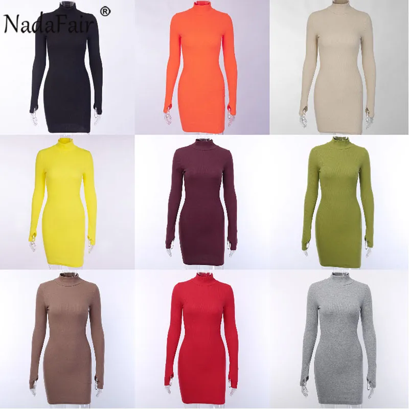 Платье мини женское однотонное с длинным рукавом и высоким воротом|Женские