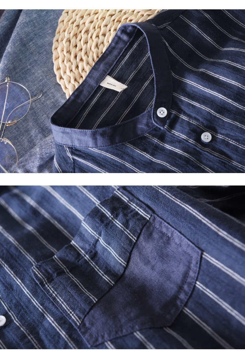 Белая рубашка в полоску с воротником-стойкой летняя и осенняя мужская брендовая