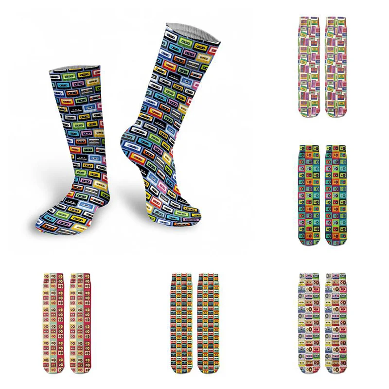 

Fashion Retro Tape Street Cotton Socks Female Male Music 3d Printing Casual High-top Socks Spring Autumn Soft Socks Women Unisex