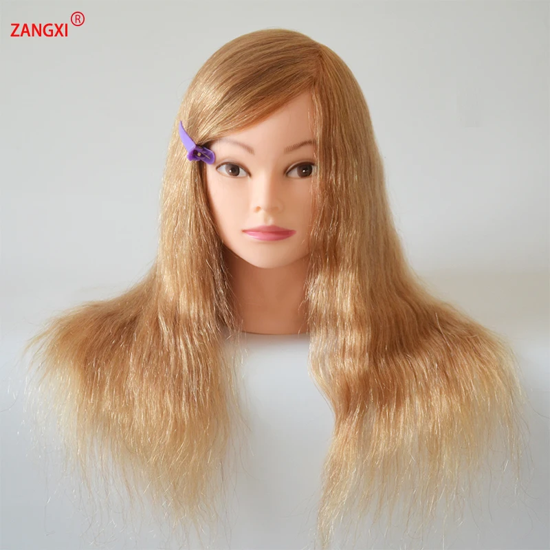 Enlarge 100% Blonde Natural Human Hair Training Head For Salon Professional Dolls Head For Coloring  Women Hairdresser Mannequin Head
