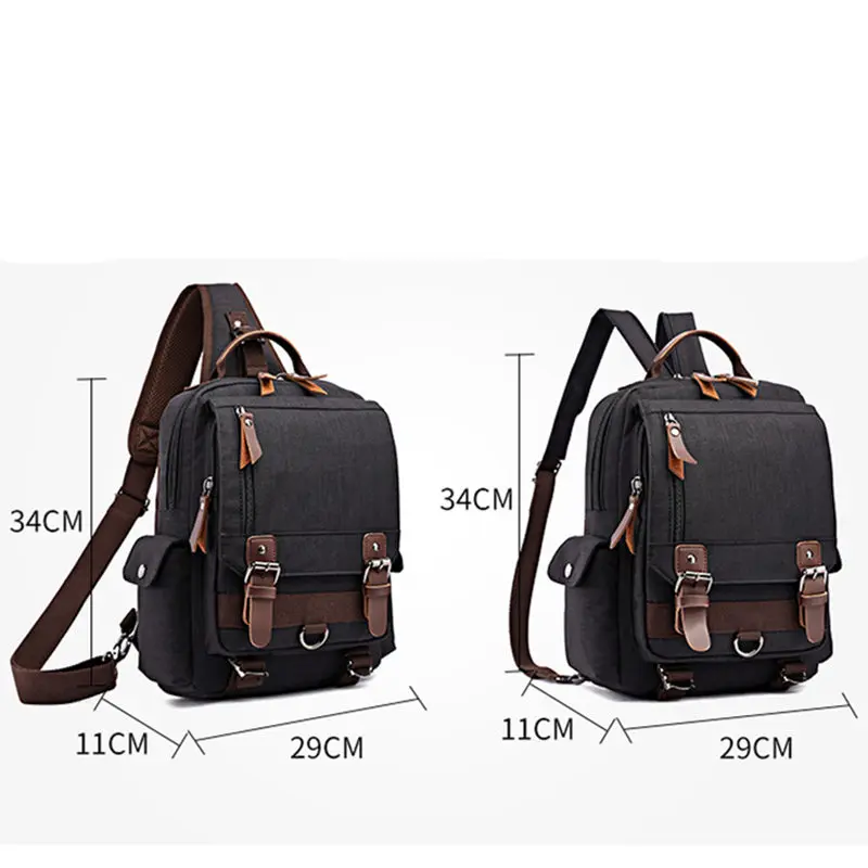 Scione Canvas Shoulder Bags for Men Retro Leather Military Messenger Chest Bag Crossbody Large Capacity Handbag |