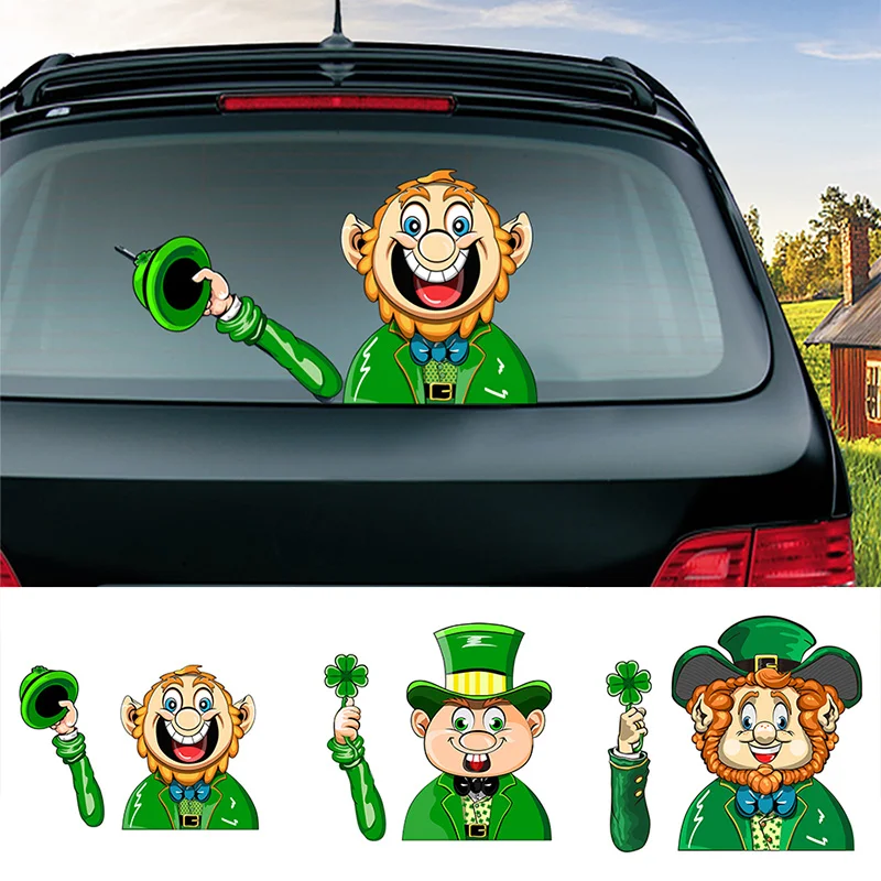 

Car Styling 3D Funny Cartoon Irish leprechaun Waving Wiper Decals Car Stickers Auto Decoration Rear Windshield Accessories Vinyl