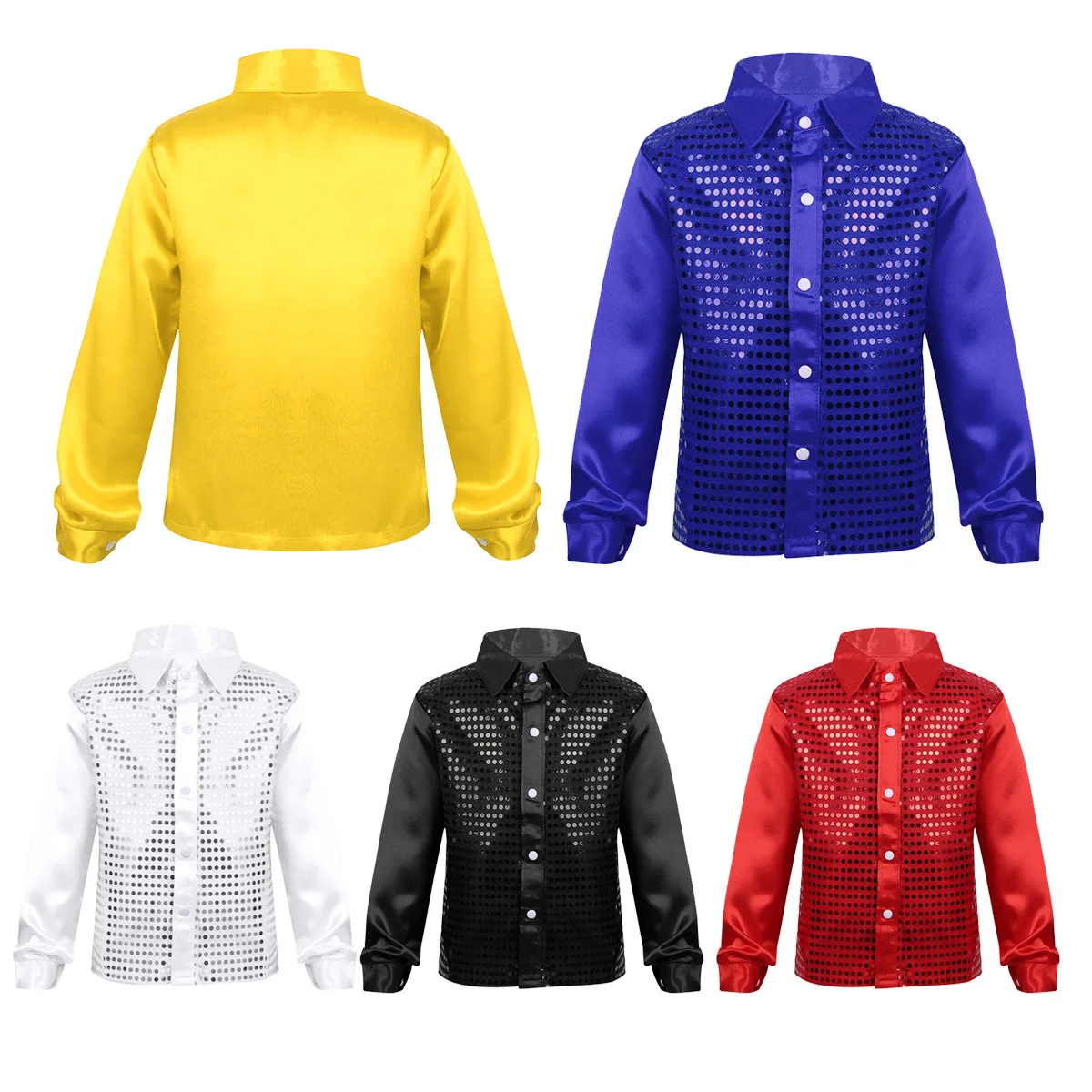 Детские танцевальные рубашки Feeshow для мальчиков с длинным рукавом Блестящие