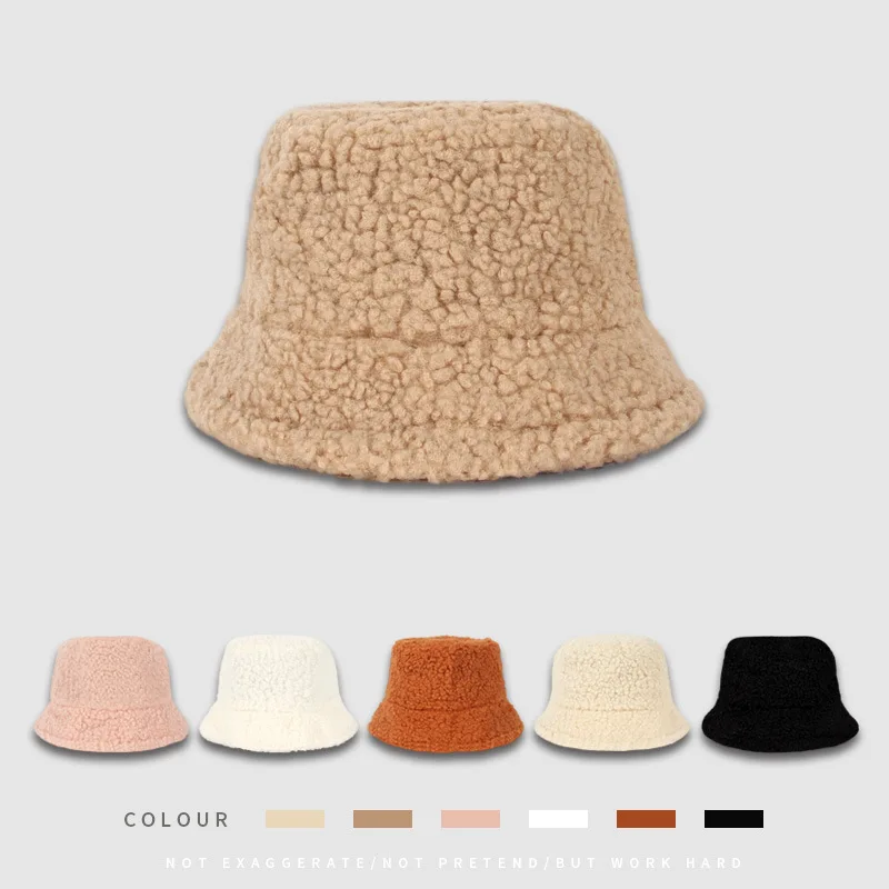 

2021 Unisex Harajuku Fisherman Hat Solid Color Female Men's Fishing Fisherman Hat Autumn and Winter Lamb Wool Outdoor Warm Panam