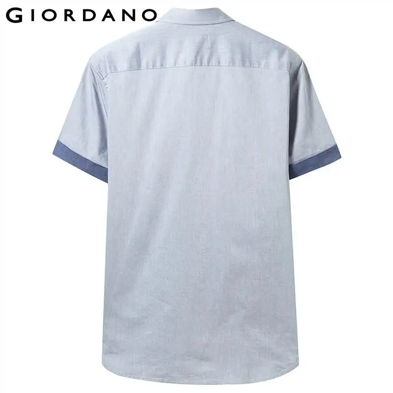 Giordano Оксфорд рубашка с короткими рукавами slim fit и вышивкой лягушки на груди, выполнена из натурального хлопка, имеет два варианта окраса