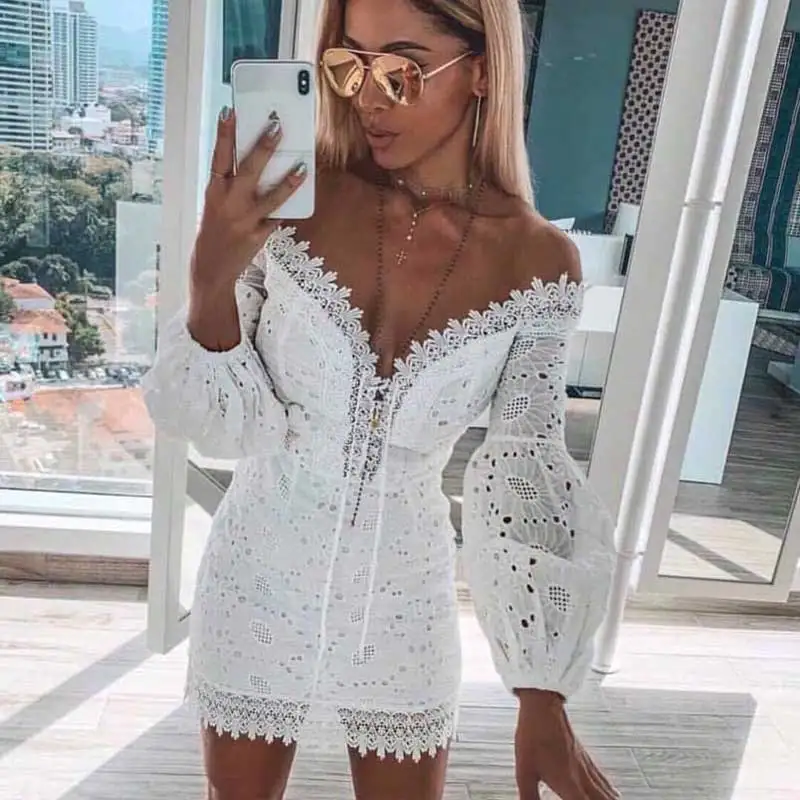 Богемный Вдохновленный белое платье для женщин Мини без бретелек с перекрестной