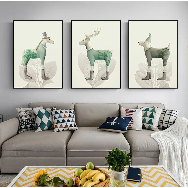Животные собака лошадь олень минималистичный плакат скандинавский настенный