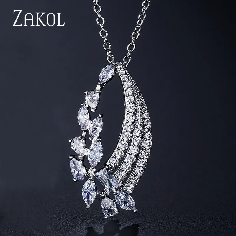 Sliver Color ZAKOL нежный циркония с украшением в виде кристаллов лист подвески для Для женщин модное, в форме оливы филиал Свадебные украшения FSNP2042 - Окраска металла: Sliver Color