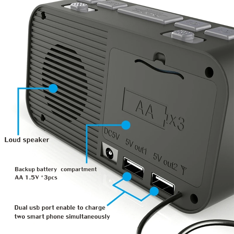 2021 Новый прикроватный цифровой будильник с двойным USB DAB/FM радио большой экран