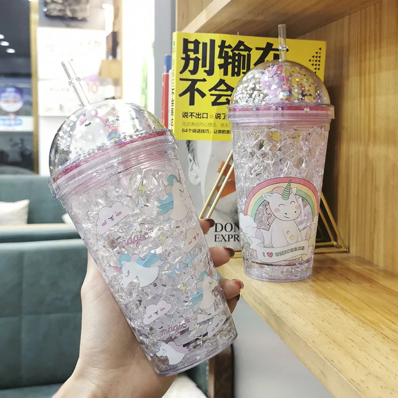 Единорог милый бутылку воды льда Пить самостоятельно стаканчик с соломинкой Для