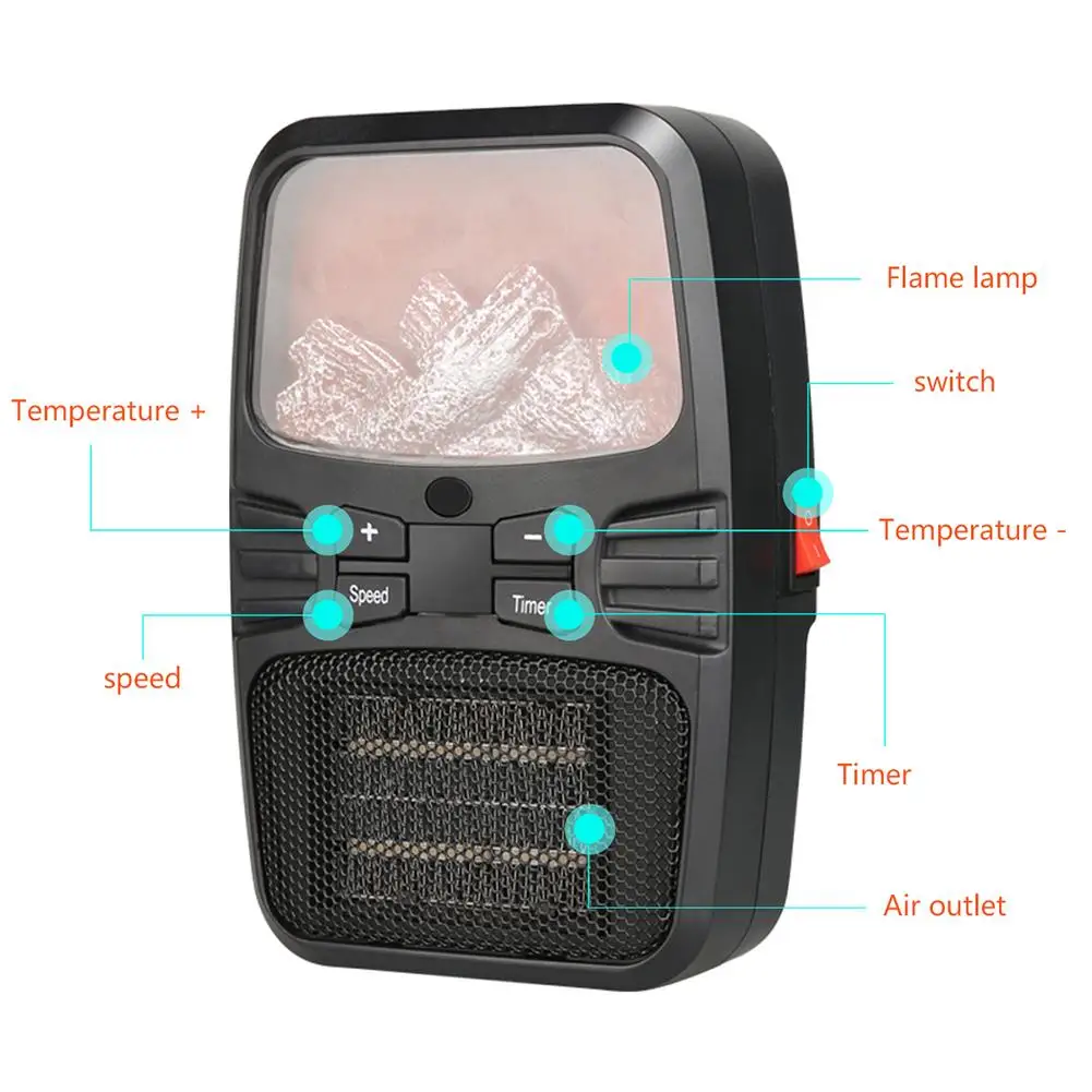 

1000W Wall Fan Heater Portable Mini Desktop Electric Fan Heater Radiator Plug in Indoor Heating Radiator Winter EU/US/UK