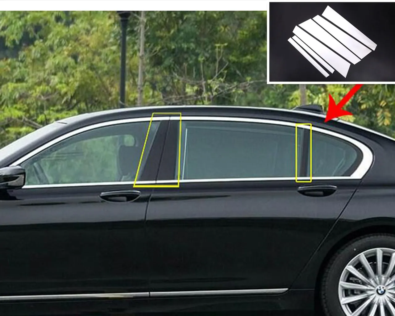6 шт./компл. Полированная Алюминиевая накладка на стойку для окон BMW 7 серии G11 G12 730