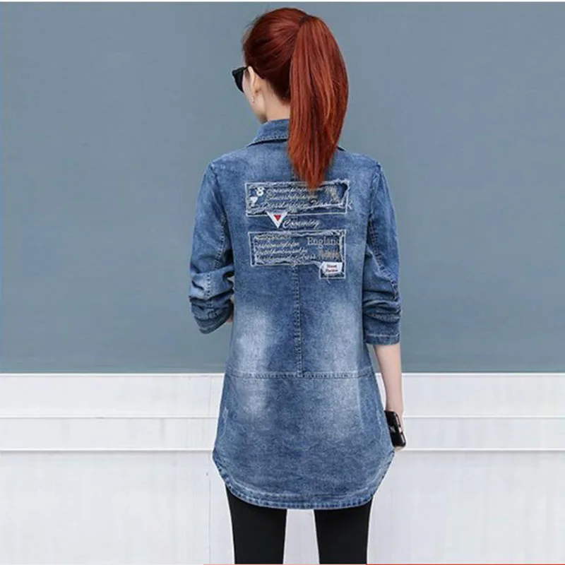 Женская джинсовая куртка повседневная однобортная ветровка с отложным