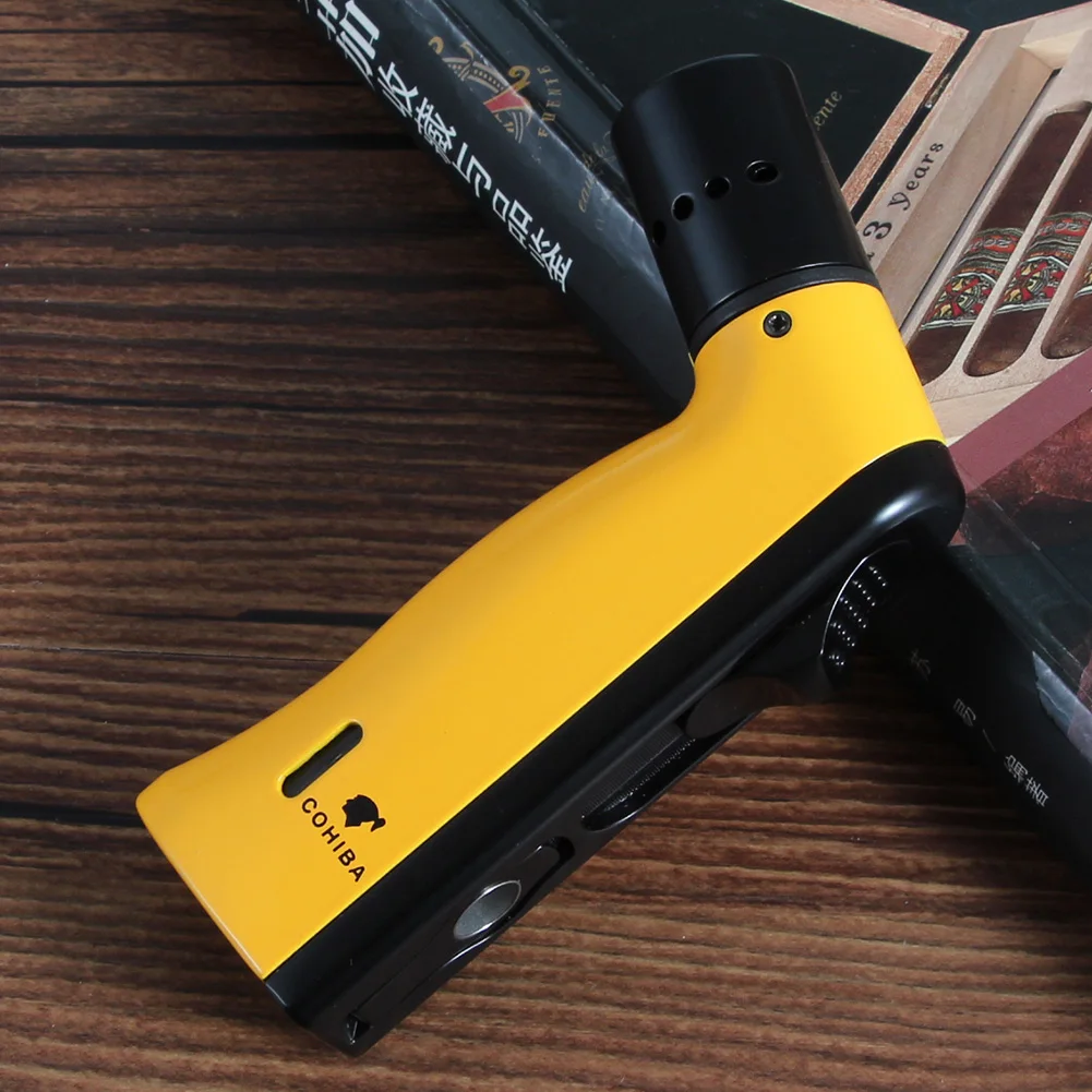 COHIBA Windproof Powerful 4 Torch Cigar Lighter Gun Style Portable Table Lighters Smoking Accessories With Gift Box | Дом и сад