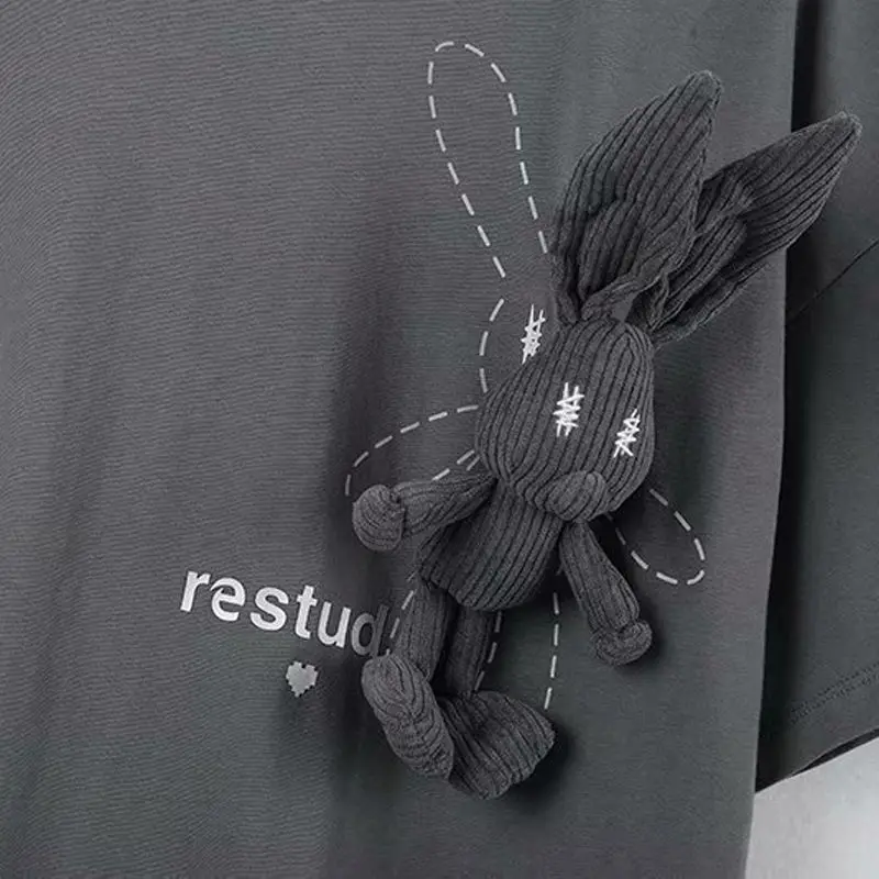

Harajuku Gray Doll Short-sleeved T-shirt Female 2021 Summer New Korean Retro Cute Style Casual Loose Short Top