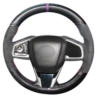 diy personalized super soft leather black suede purple marker car steering wheel cover for honda civic 10th 2016 2017 cr v 2017