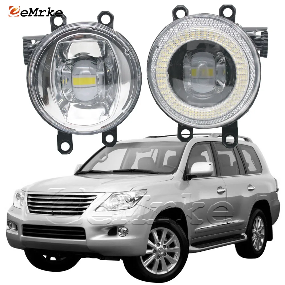 

2X LED Angel Eye DRL Daytime Running Lights w/ Lens Fog Lights Assembly for Lexus LX J200 2008-2012 LX470 LX570 J150 GX400 GX460